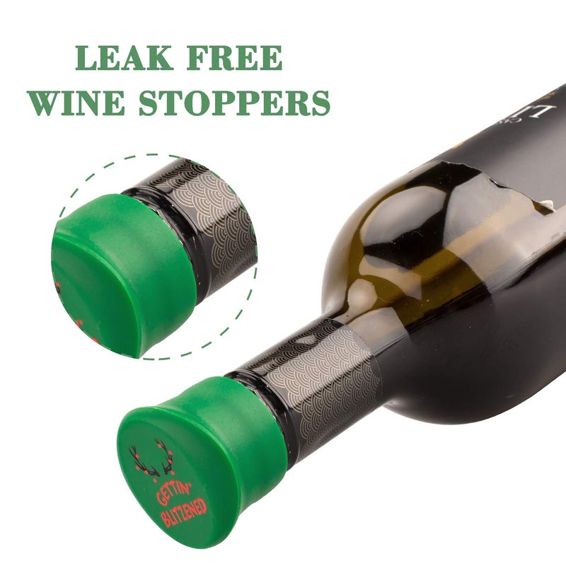 Whaline 8 Pack Christmas Wine Bottle Stoppers and Gift Box, Funny Silicone Reusable Caps Bottle Sealers with a Funny Saying for Wine Beer Bottles - Image 2